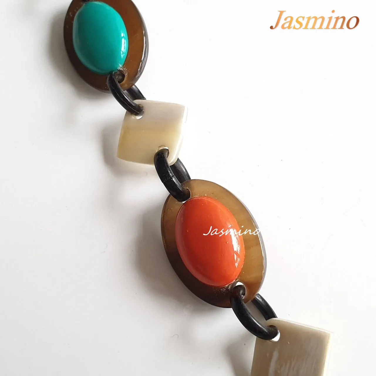 “Cat Eyes” Colorful Horn Necklace J17417, Made by Buffalo Horn and Lacquer