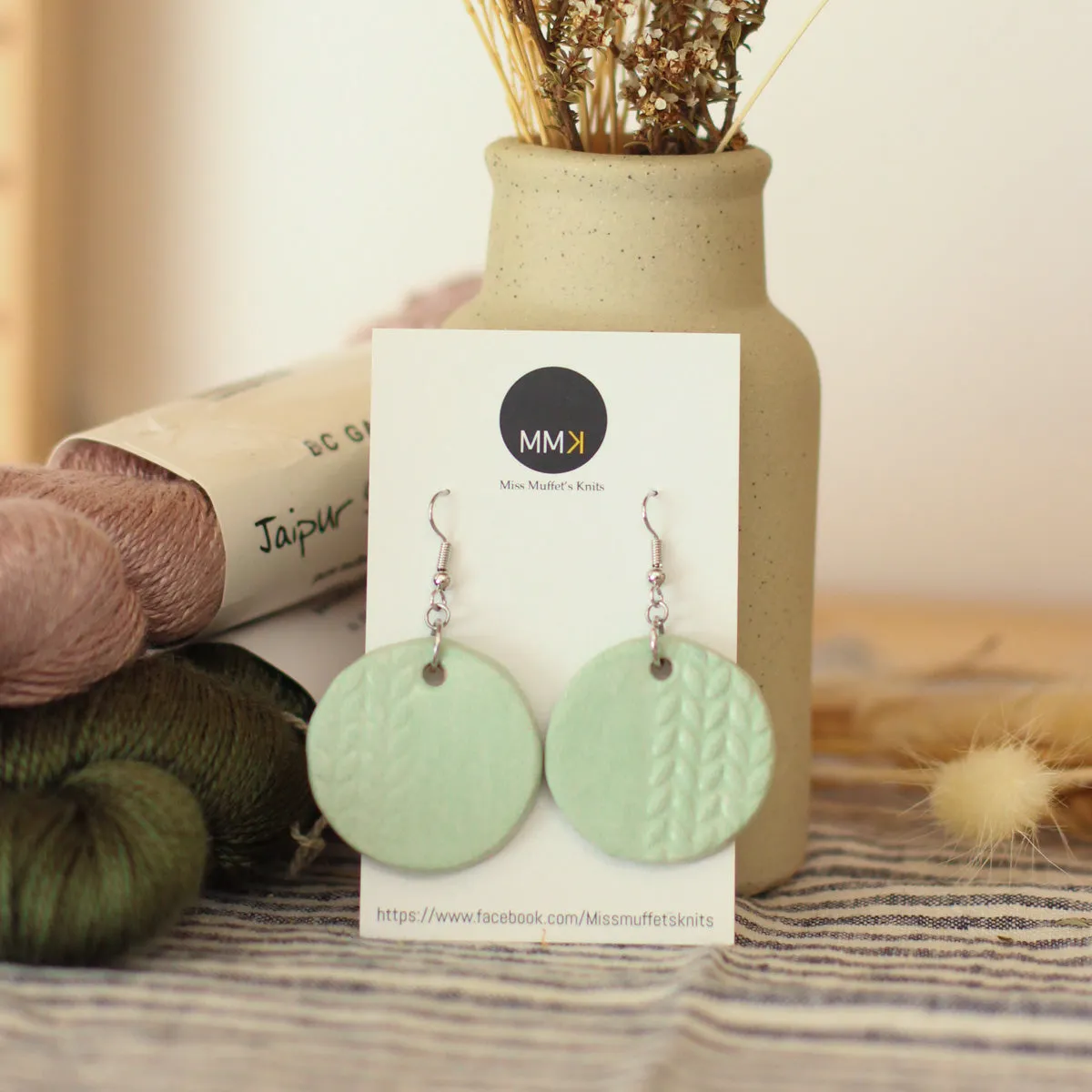 Ceramic Knit Stitch Earrings - Medium | Handmade