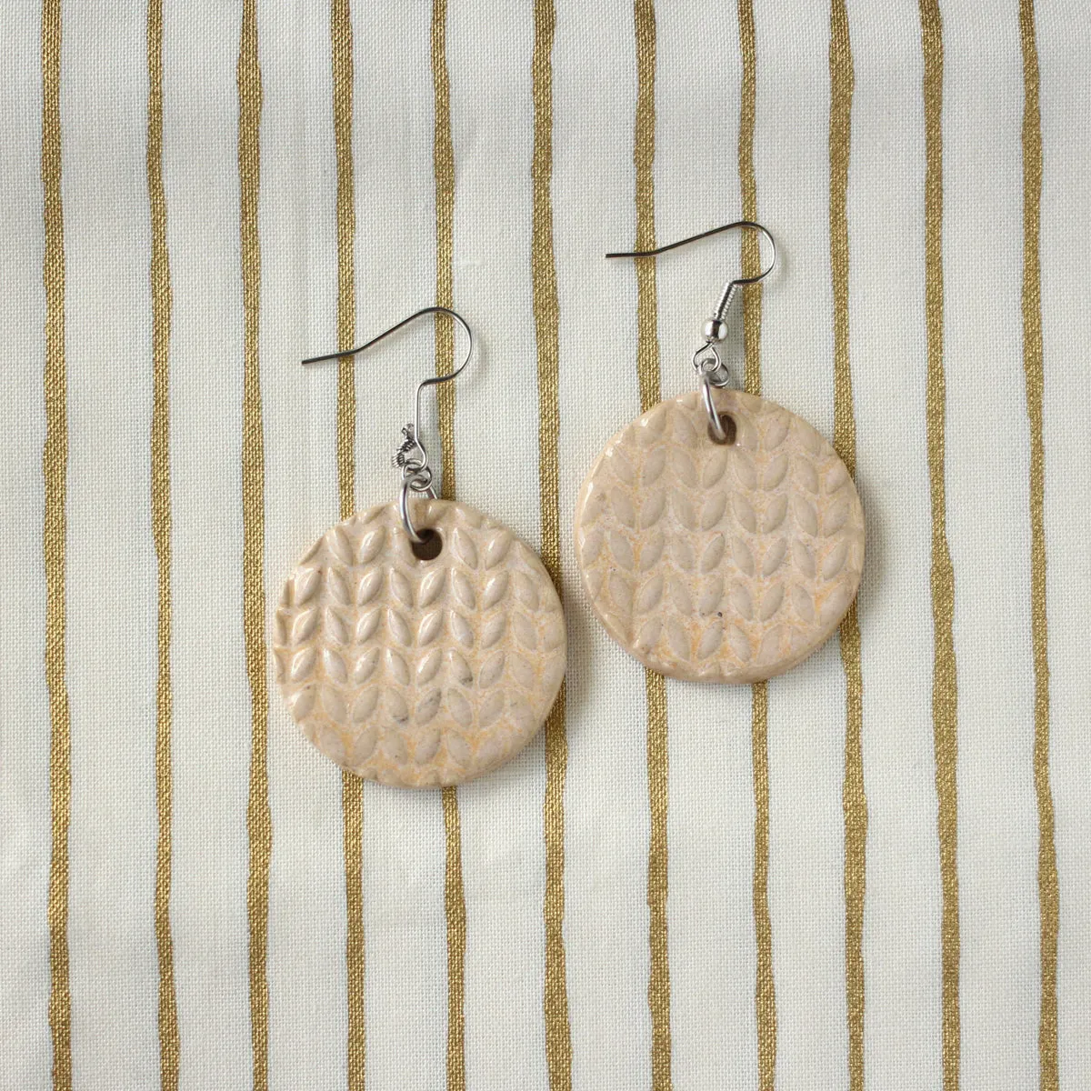 Ceramic Knit Stitch Earrings - Medium | Handmade