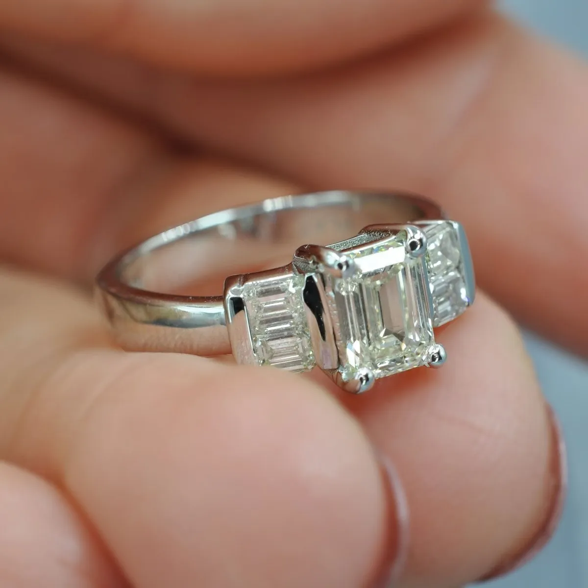 Certified 1.60CT Emerald Cut Diamond Engagement Ring in Platinum