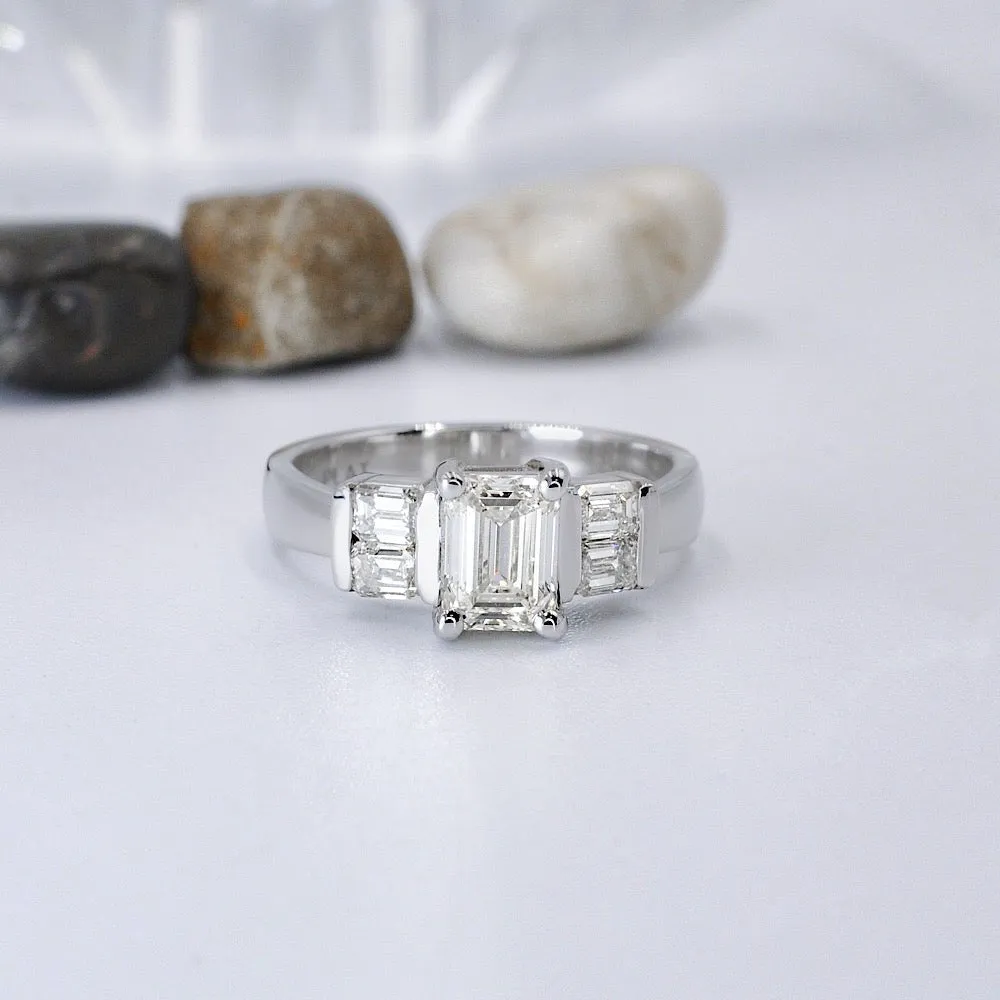 Certified 1.60CT Emerald Cut Diamond Engagement Ring in Platinum