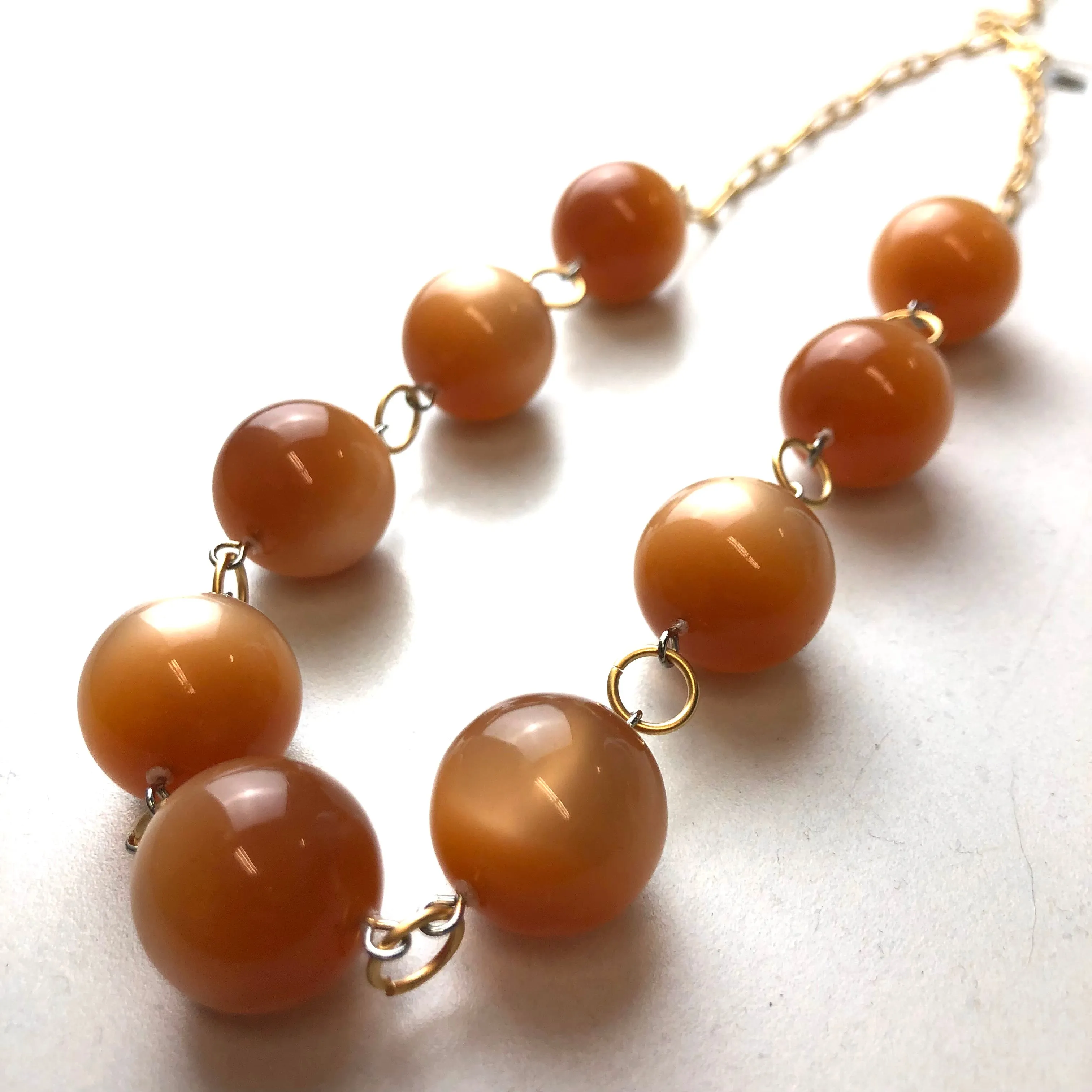 Champagne Beige Moonglow Stations Necklace