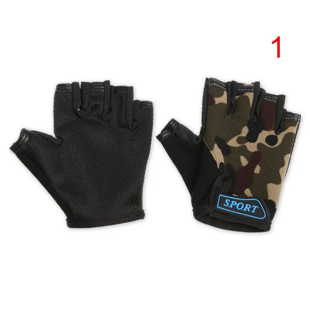 Children Cycling Gloves Half Finger Bicycle Gloves High Elastic Non-slip Bike Gloves Camouflage Bike Gloves Riding Mittens