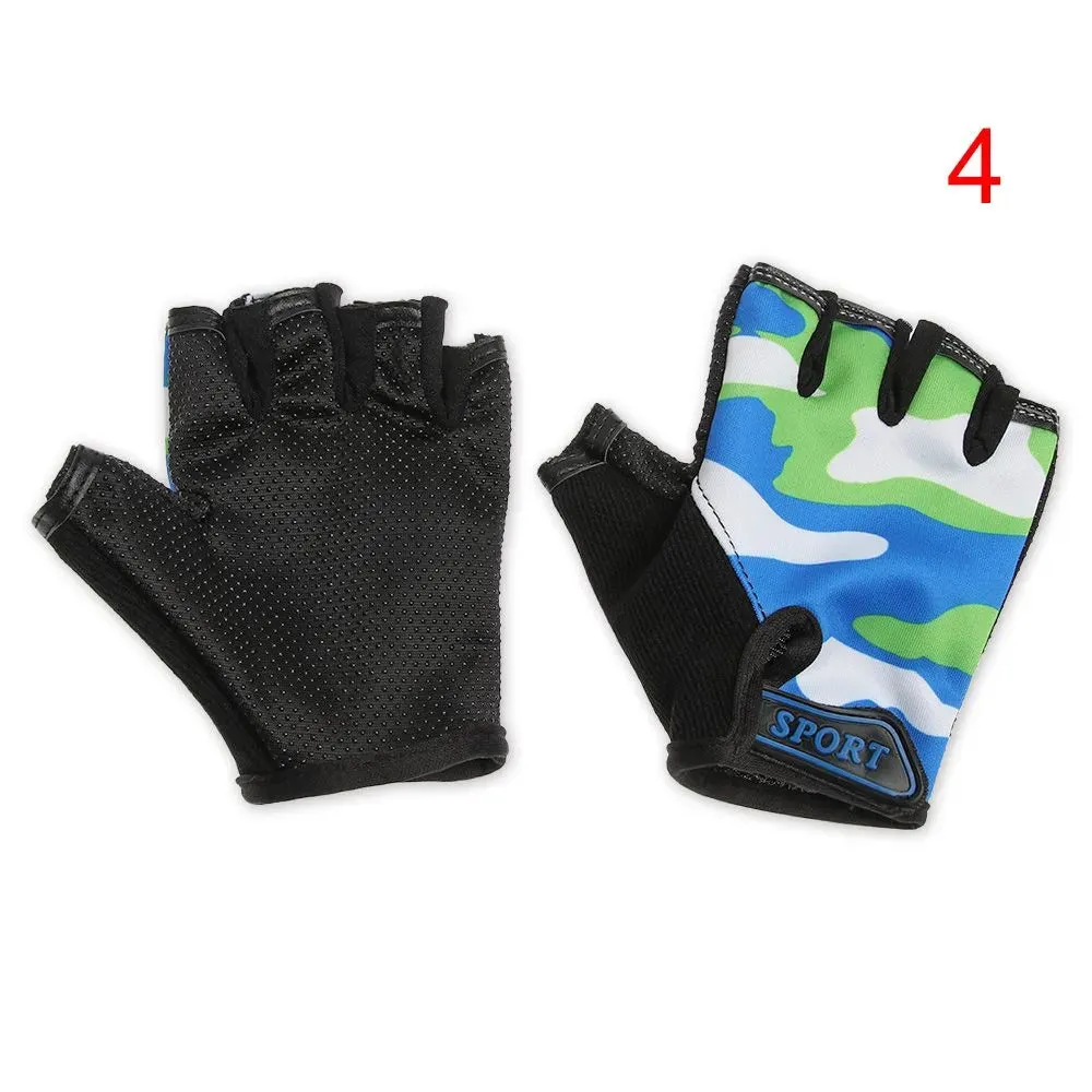 Children Cycling Gloves Half Finger Bicycle Gloves High Elastic Non-slip Bike Gloves Camouflage Bike Gloves Riding Mittens