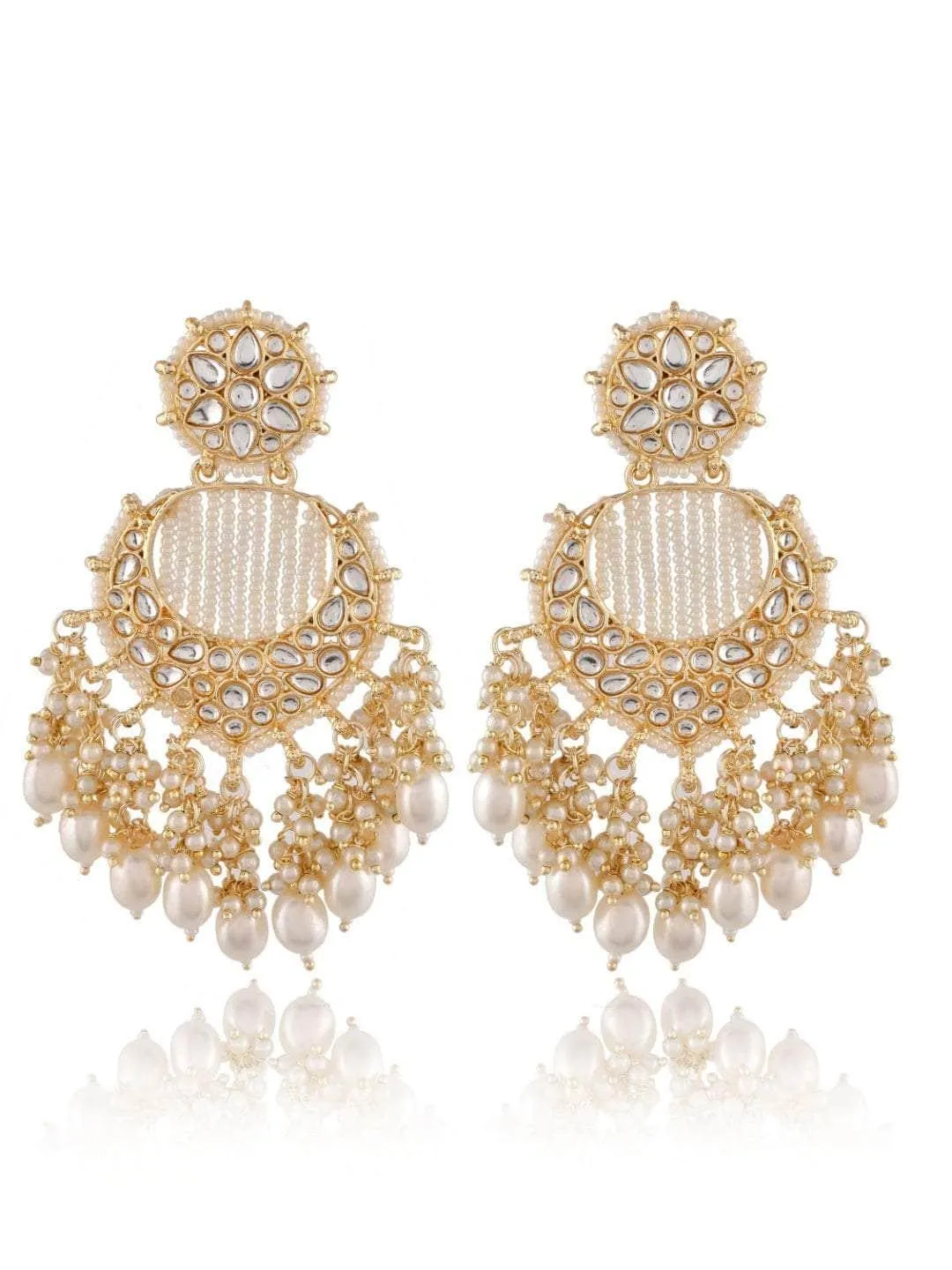 Creamy White Chandbali Kundan Pearl Earrings