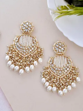 Creamy White Chandbali Kundan Pearl Earrings