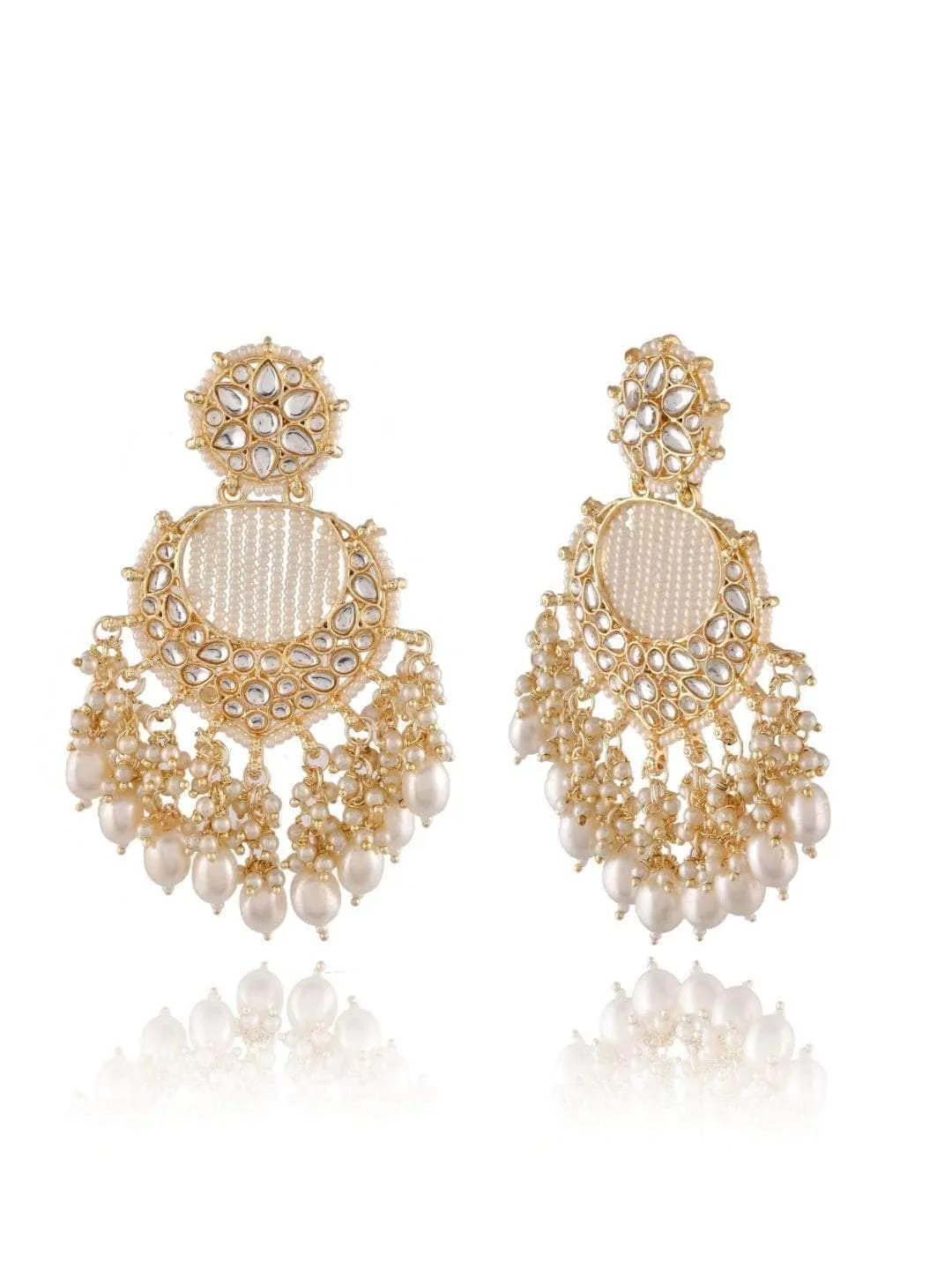 Creamy White Chandbali Kundan Pearl Earrings