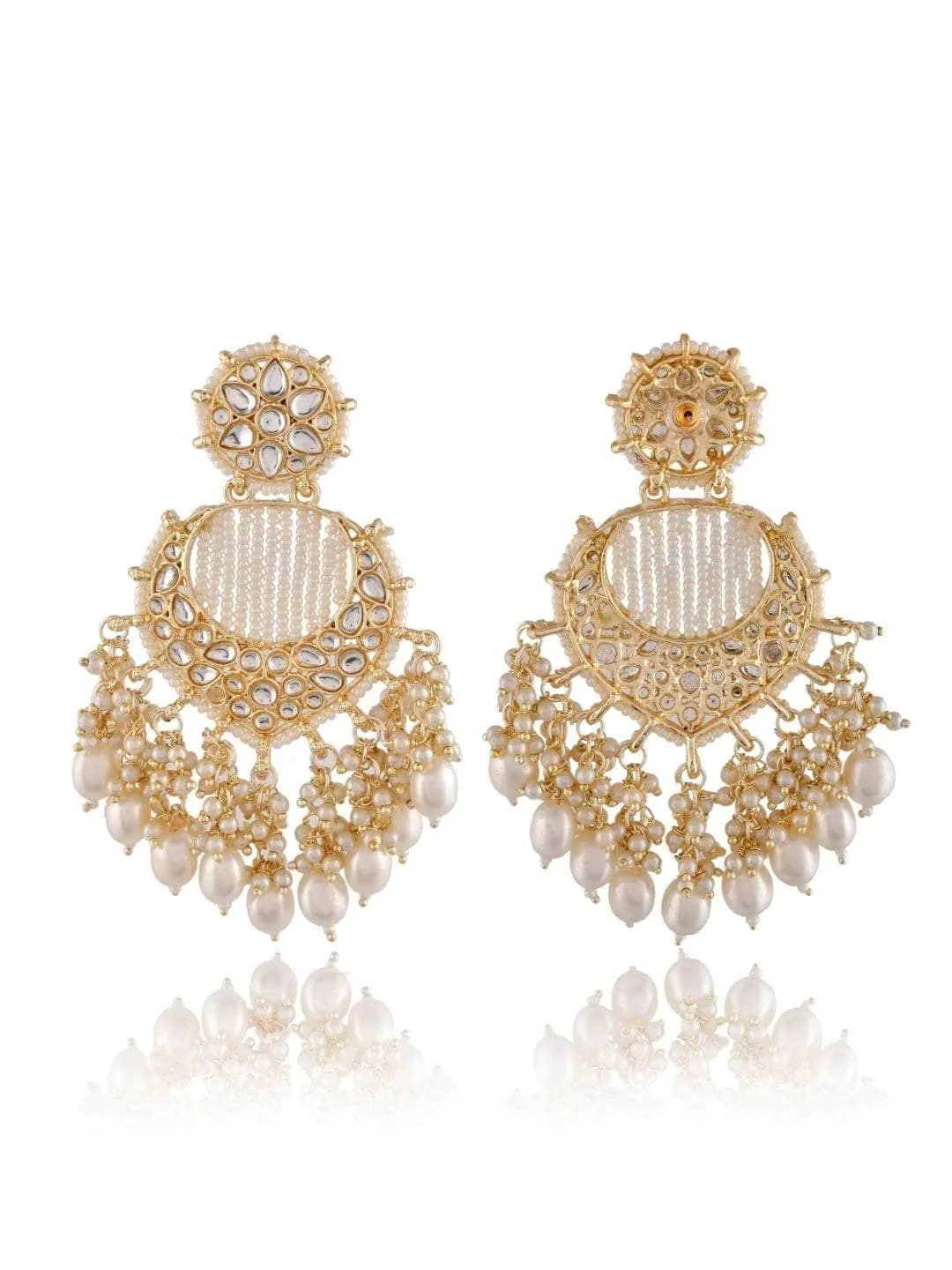 Creamy White Chandbali Kundan Pearl Earrings