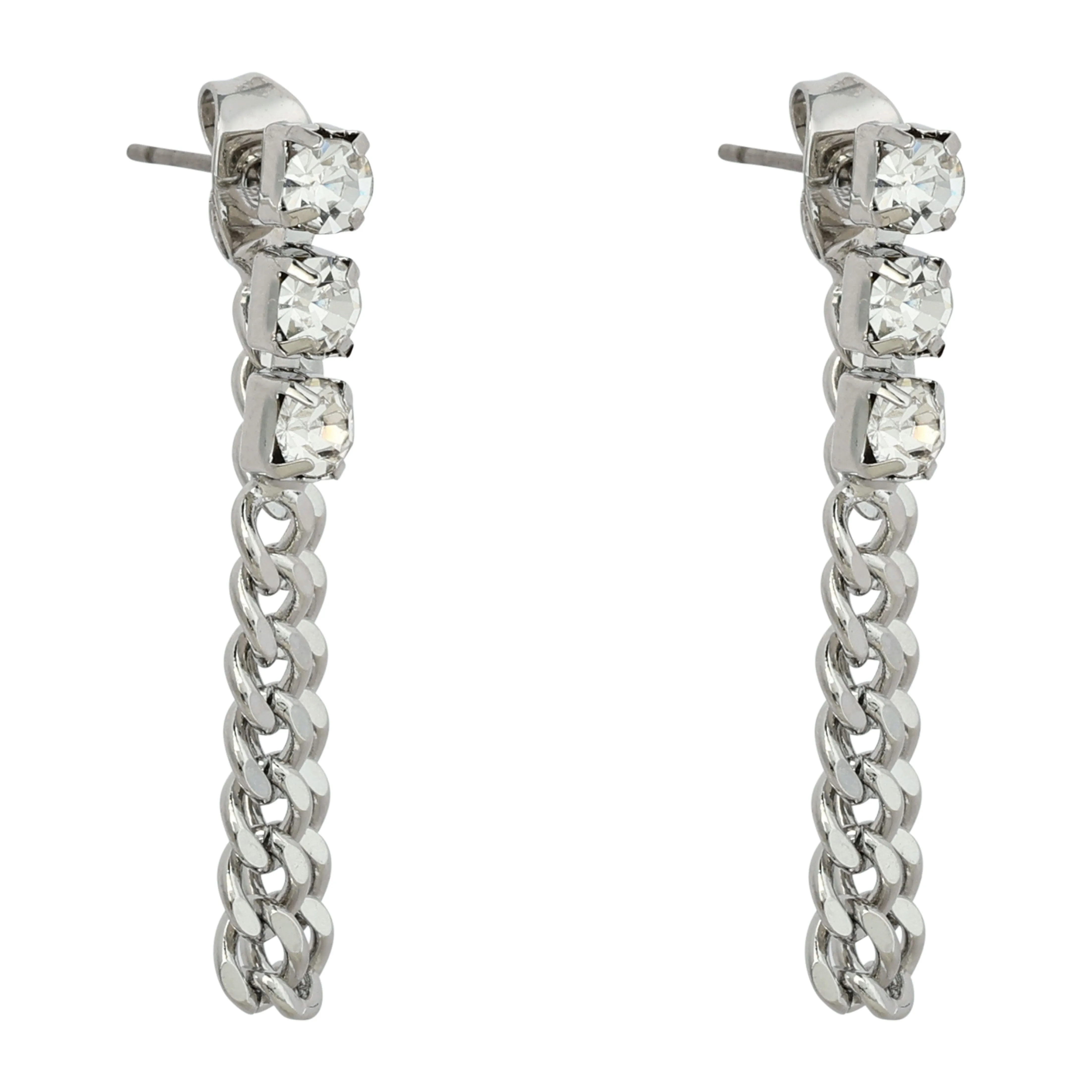 CRYSTAL DROP CHAIN SILVER EARRINGS