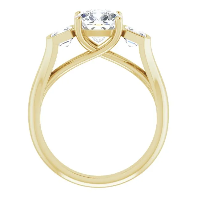 Cubic Zirconia Engagement Ring- The Alana Marie (Customizable 3-stone Cathedral Cushion Cut Design with Twin Asscher Cut Side Stones)