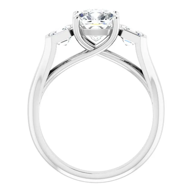 Cubic Zirconia Engagement Ring- The Alana Marie (Customizable 3-stone Cathedral Cushion Cut Design with Twin Asscher Cut Side Stones)