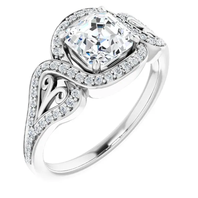 Cubic Zirconia Engagement Ring- The Alexis Rose (Customizable Asscher Cut Design with Bypass Halo and Split-Shared Prong Band)