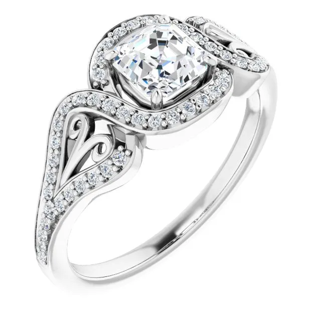 Cubic Zirconia Engagement Ring- The Alexis Rose (Customizable Asscher Cut Design with Bypass Halo and Split-Shared Prong Band)