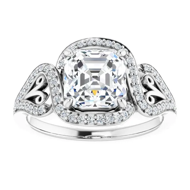 Cubic Zirconia Engagement Ring- The Alexis Rose (Customizable Asscher Cut Design with Bypass Halo and Split-Shared Prong Band)