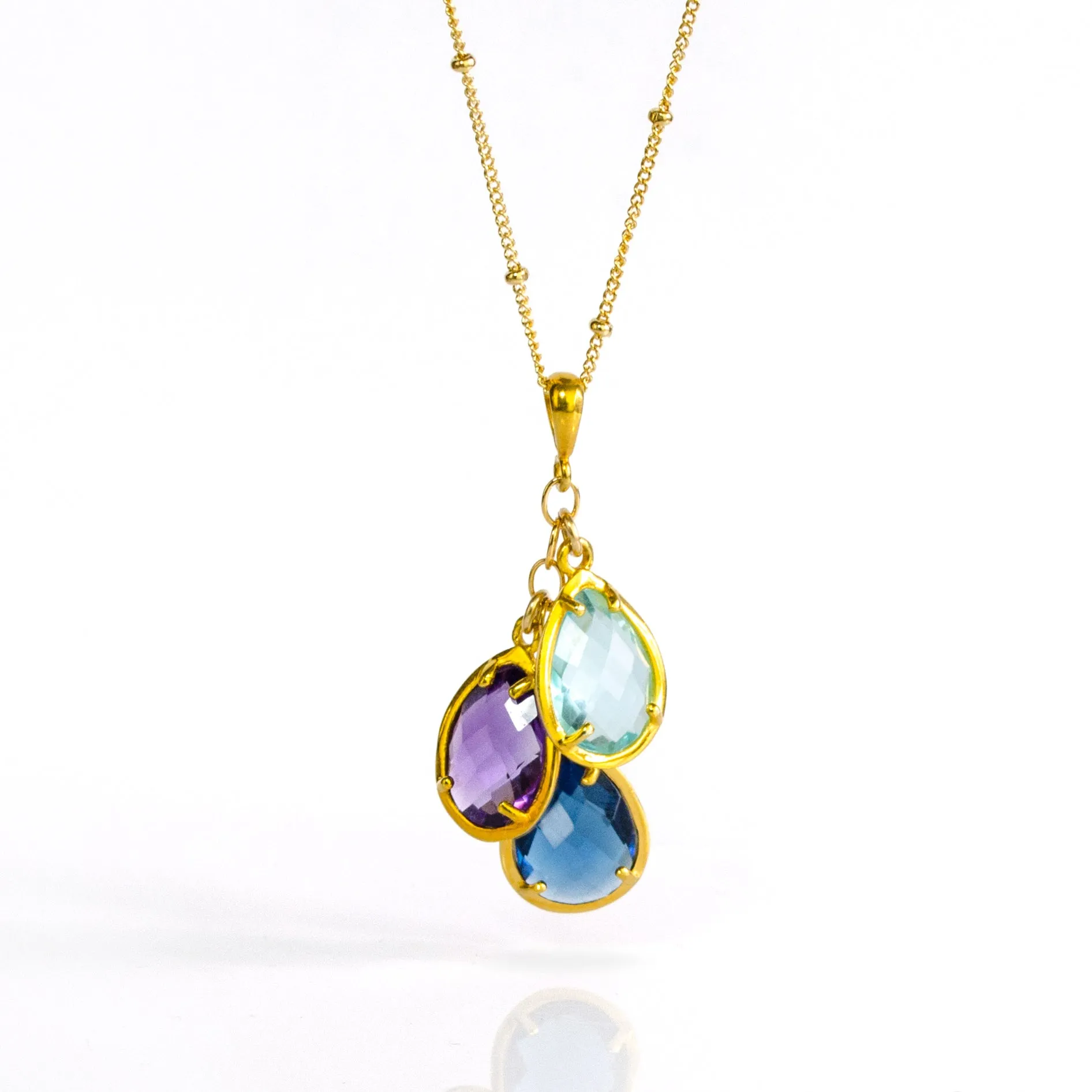 Custom Mother's Birthstone Necklace with Cascading Prong Set Teardrop Gemstones [TPCS]