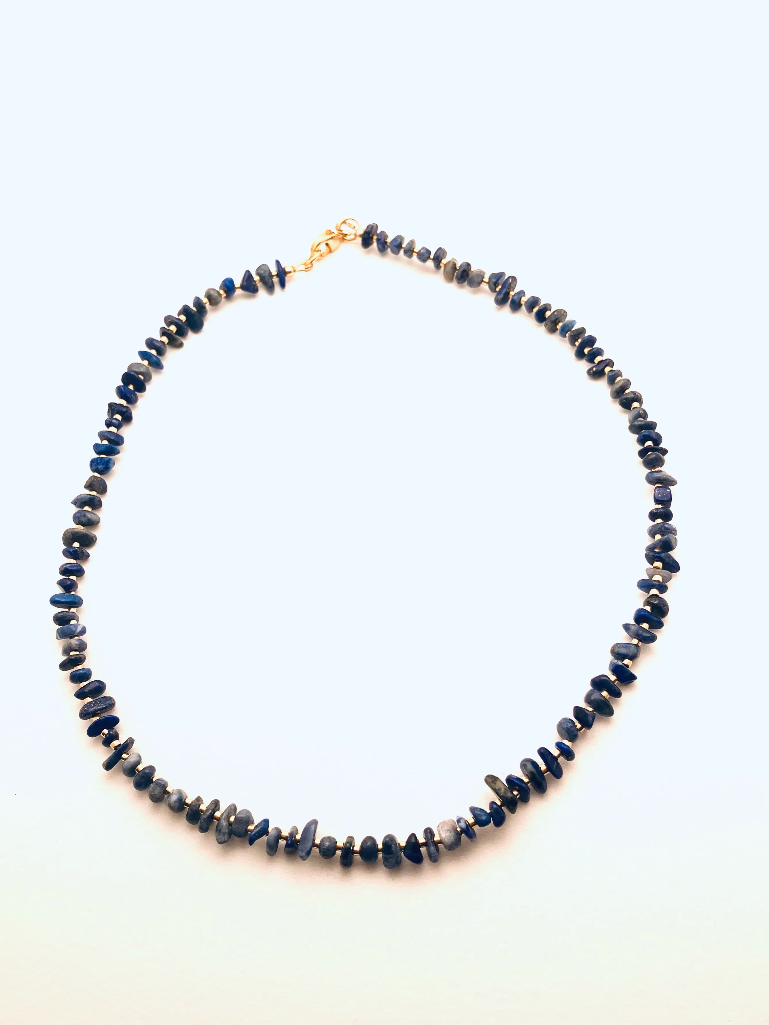 Czech Glass Beads Necklace, Lapis Lazuli, Gold Plated Beads