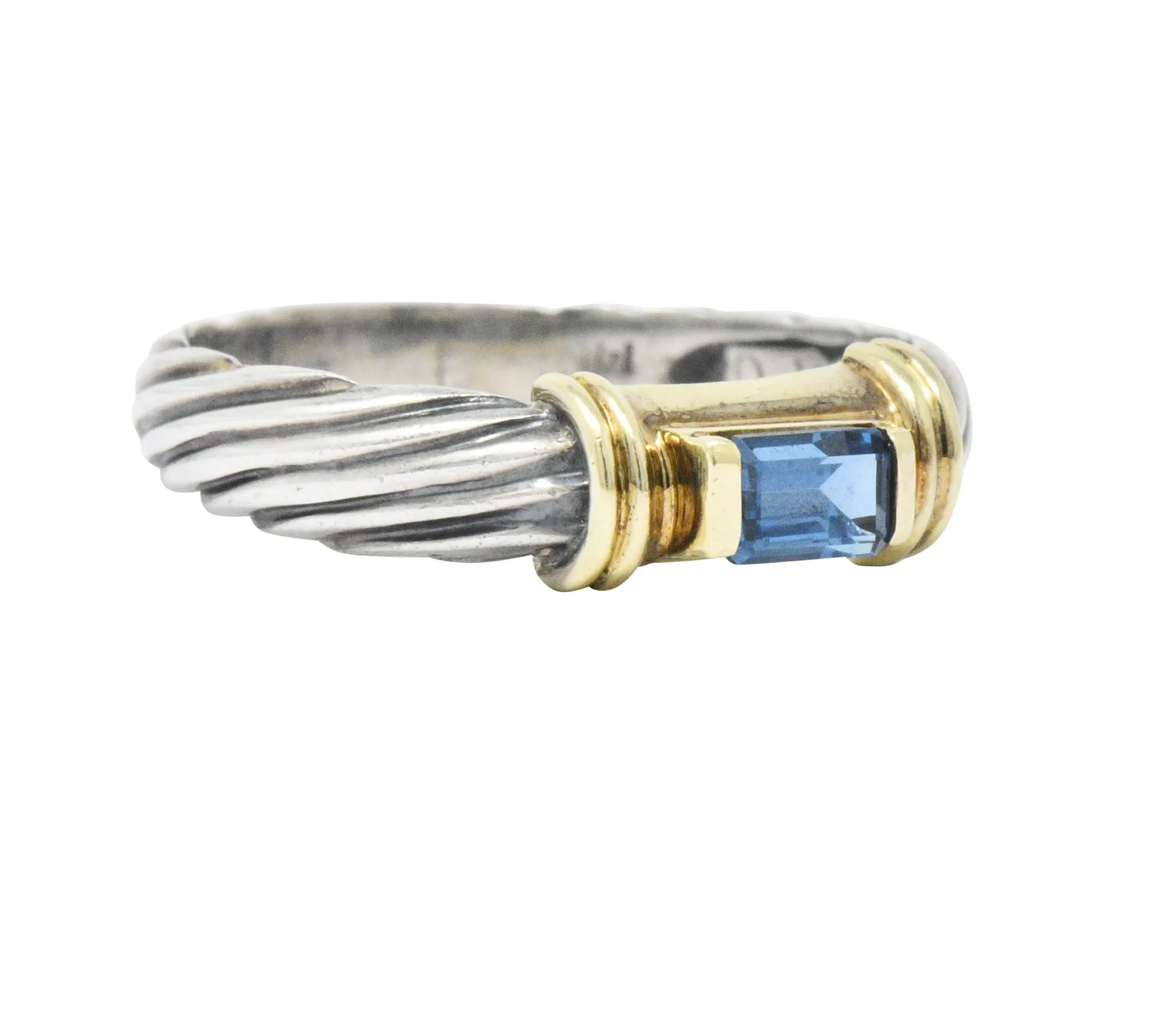 David Yurman Blue Tourmaline 14 Karat Gold Sterling Silver Metro Ring