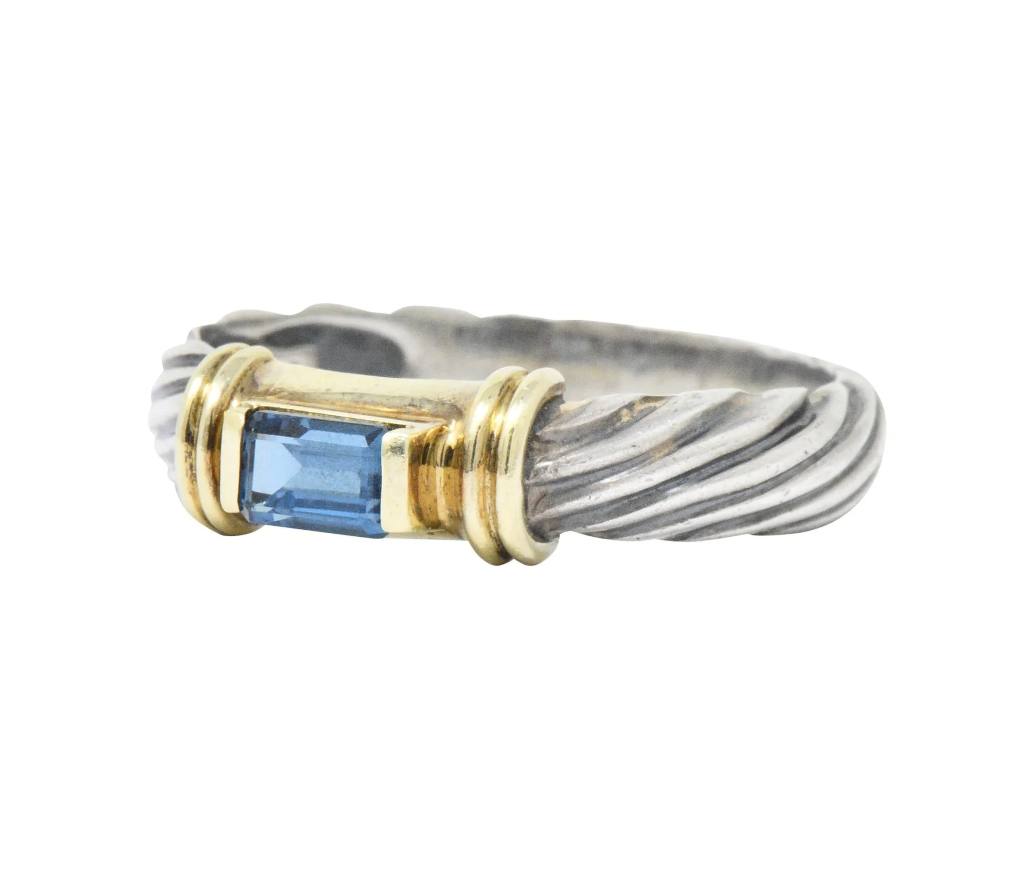 David Yurman Blue Tourmaline 14 Karat Gold Sterling Silver Metro Ring