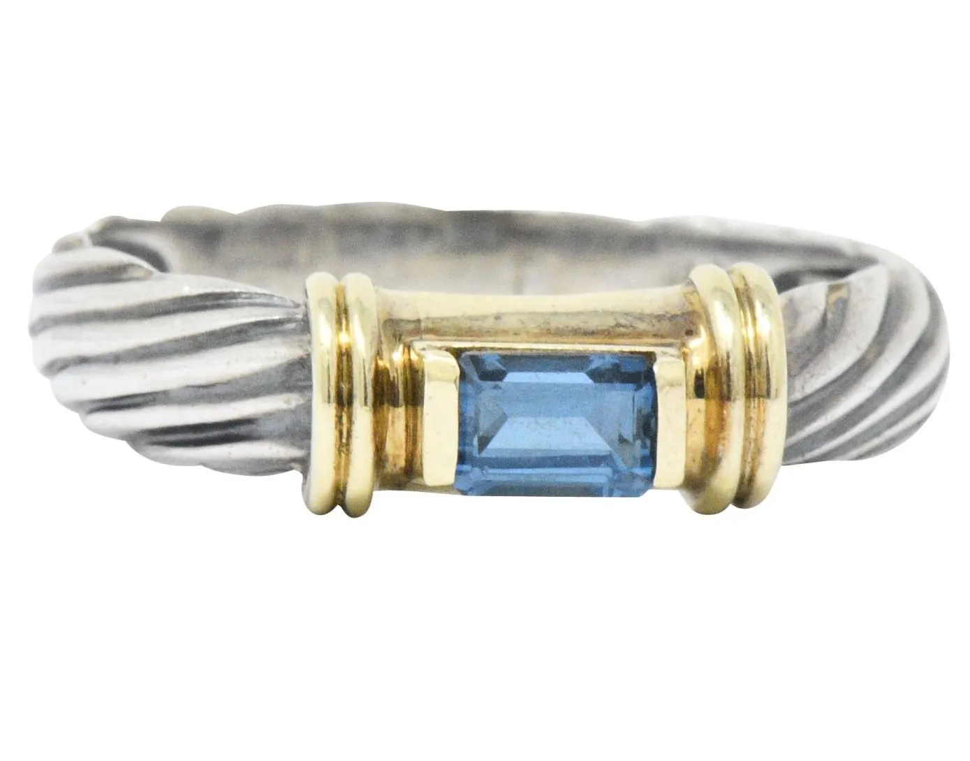 David Yurman Blue Tourmaline 14 Karat Gold Sterling Silver Metro Ring