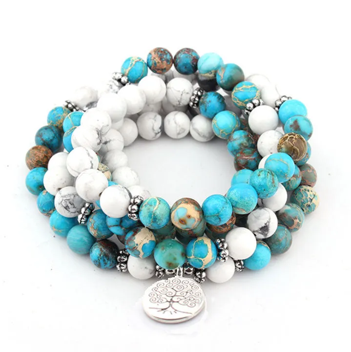 Design Howlite Natural Stone Mala Bracelet 108 Beads Mala Wrap Bracelet or High Quality Lotus Bracelet