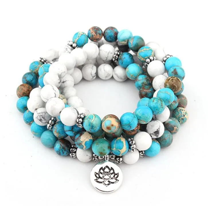 Design Howlite Natural Stone Mala Bracelet 108 Beads Mala Wrap Bracelet or High Quality Lotus Bracelet