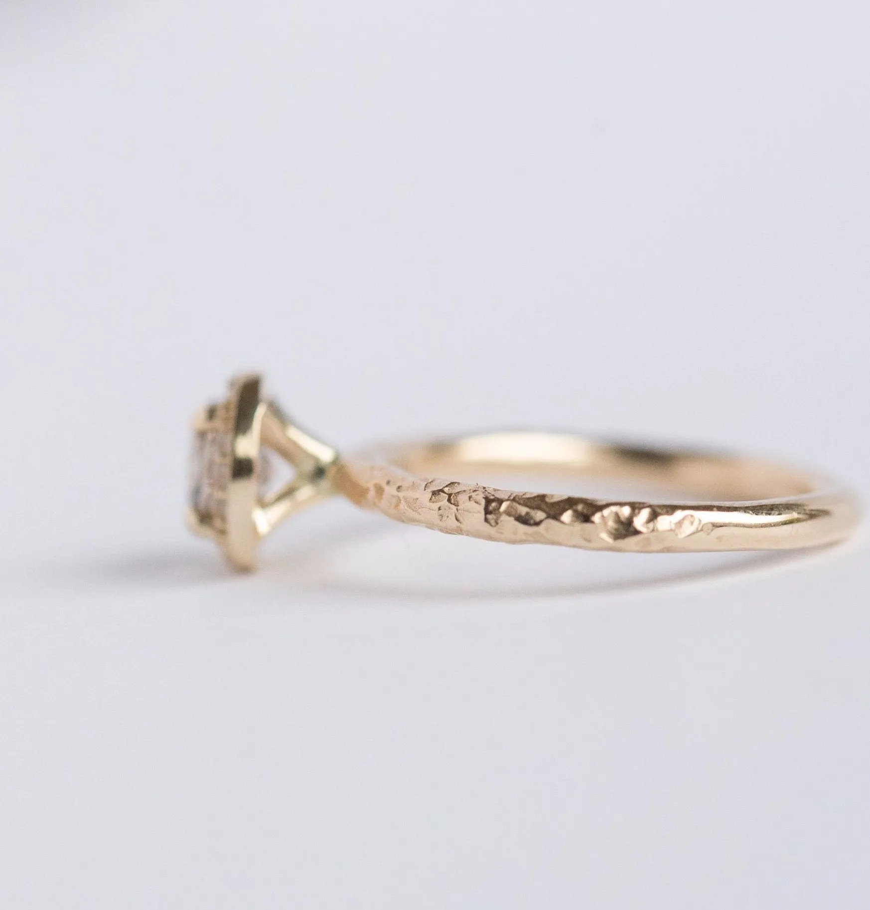 Diamond & Champagne Zircon Engagement Ring - Hand Carved Recycled Yellow Gold Earthy Setting - Ring by Anueva Jewelry