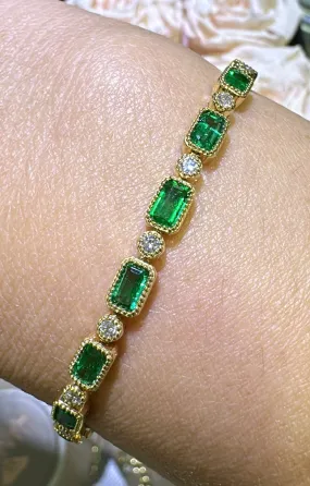 Diamond & Emerald Tennis Statement Bracelet 5.14ct t.w.