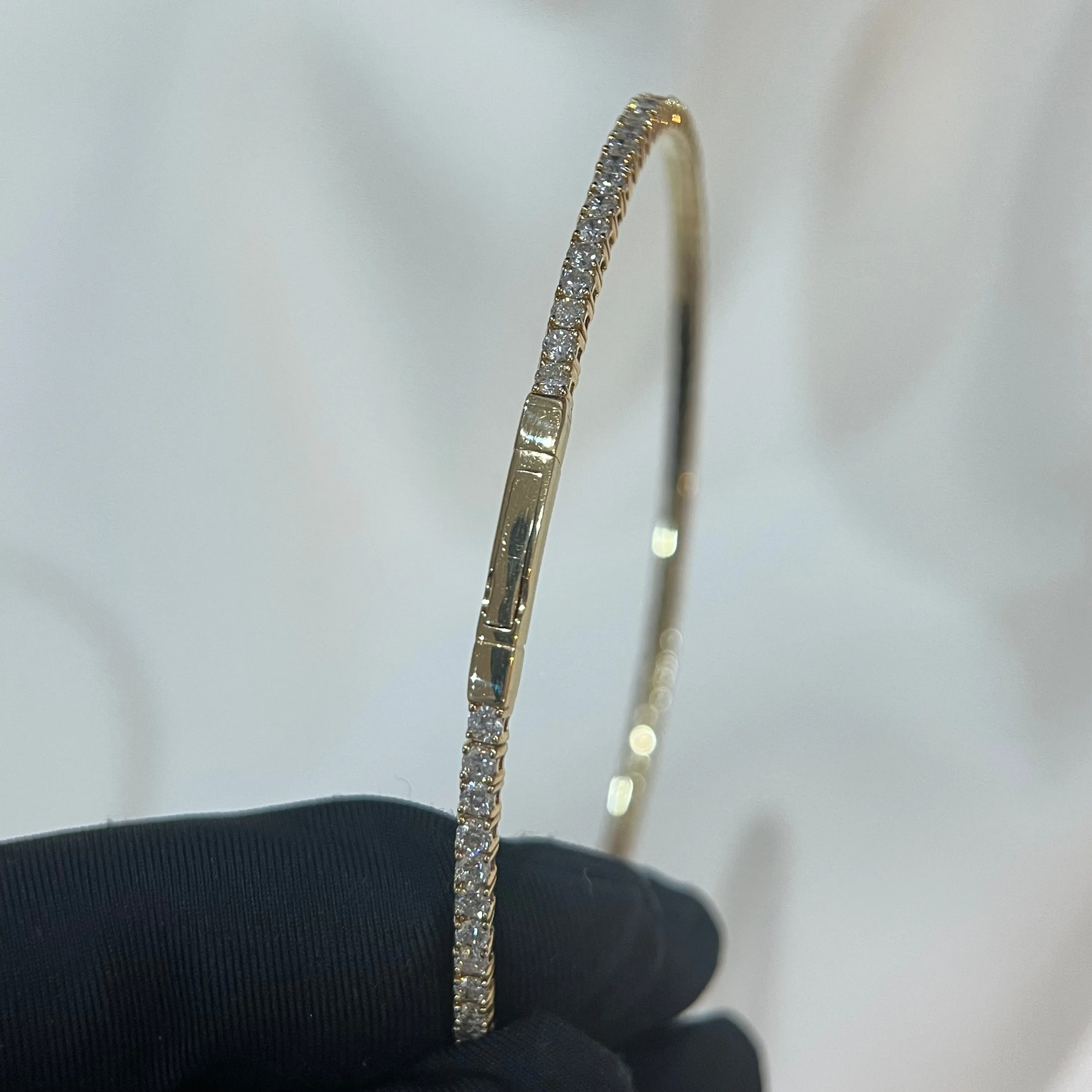 Diamond Tennis Bracelet Soft Bangle Yellow Gold