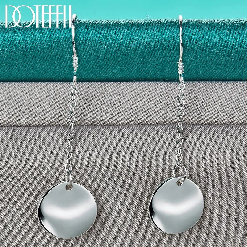 DOTEFFIL 925 Sterling Silver Smooth Long Drop Earrings for Woman Fashion Charm Jewelry