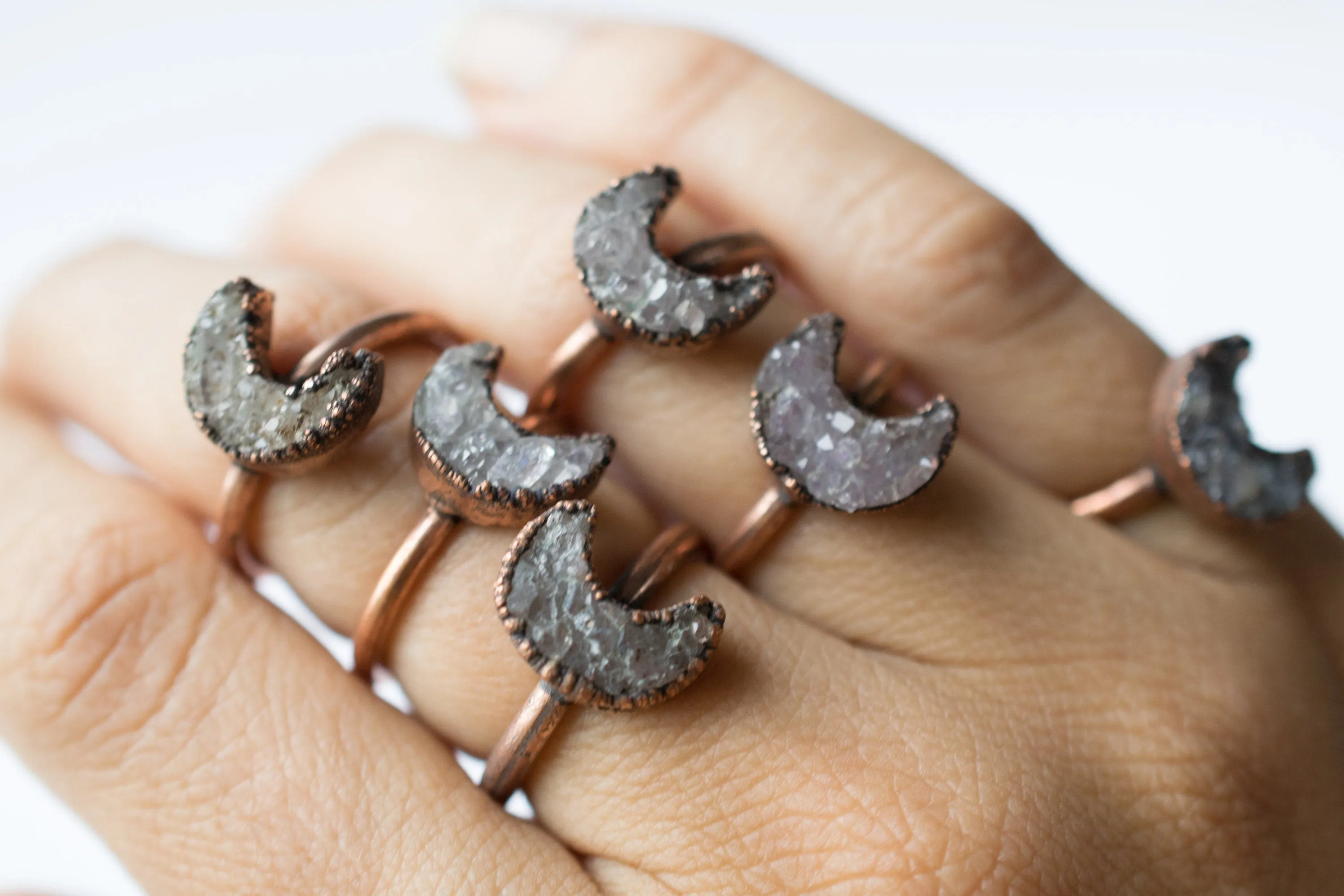 Druzy Moon Ring | Crystal Moon Ring