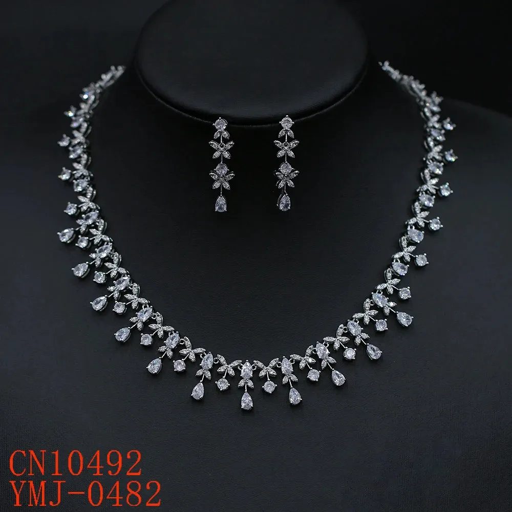 Elegant White Cubic Zirconia Bridal Jewelry Set Ladies Party Wedding Necklace And Earrings Set CN10492