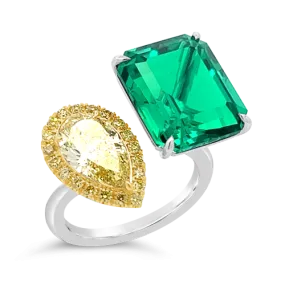 Emerald & Yellow Diamond Bypass Ring