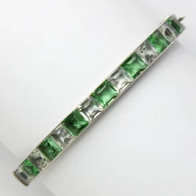 Emerald, Crystal & Sterling Art Deco Bangle