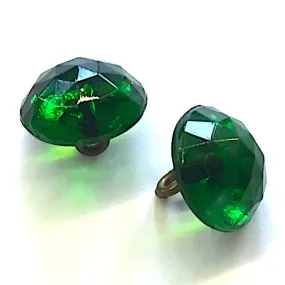 Emerald Green 3/8" Vintage Faceted Glass Buttons, # GL375