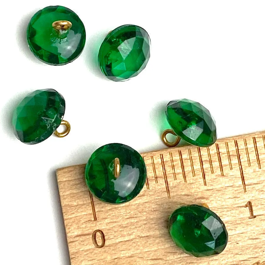 Emerald Green 3/8" Vintage Faceted Glass Buttons, # GL375