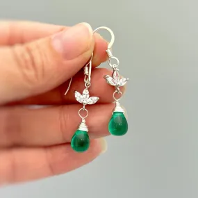 Emerald Green Gemstone Crystal earrings silver, gold, rose gold