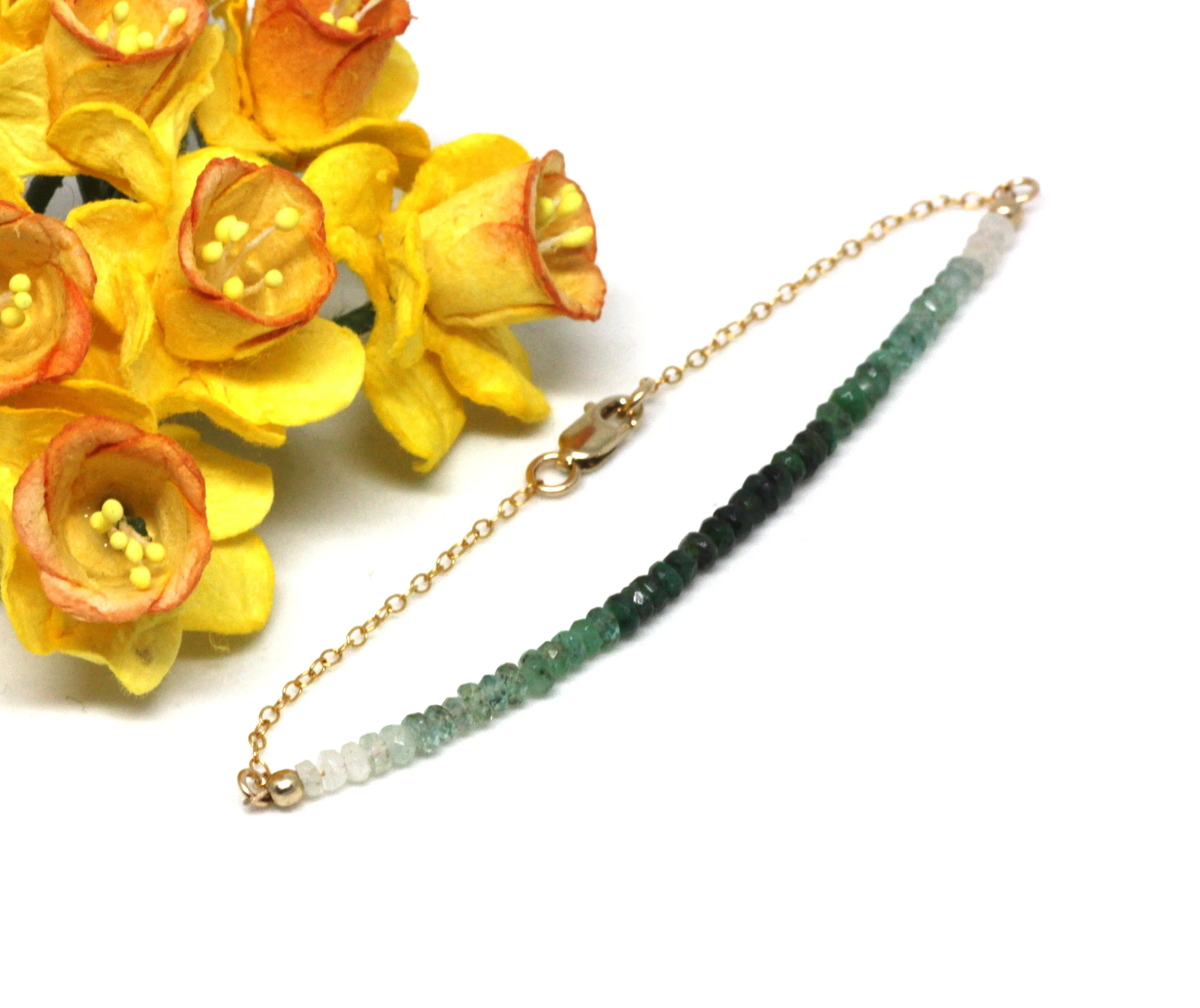 Emerald Ombré Gemstone Half Bar Bracelet