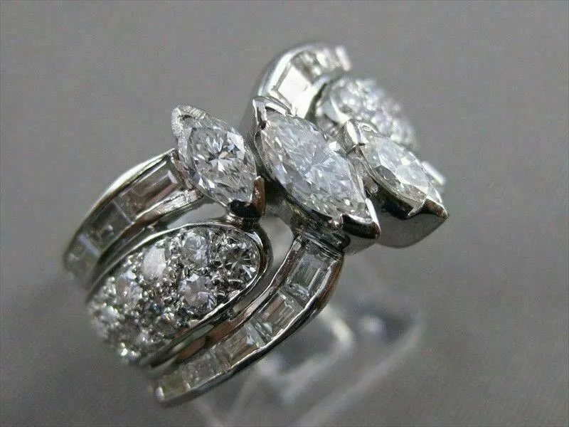 ESTATE WIDE 4.13CTW MARQUISE DIAMOND PLATINUM BAND ENGAGEMENT RING E/F VVS #2696