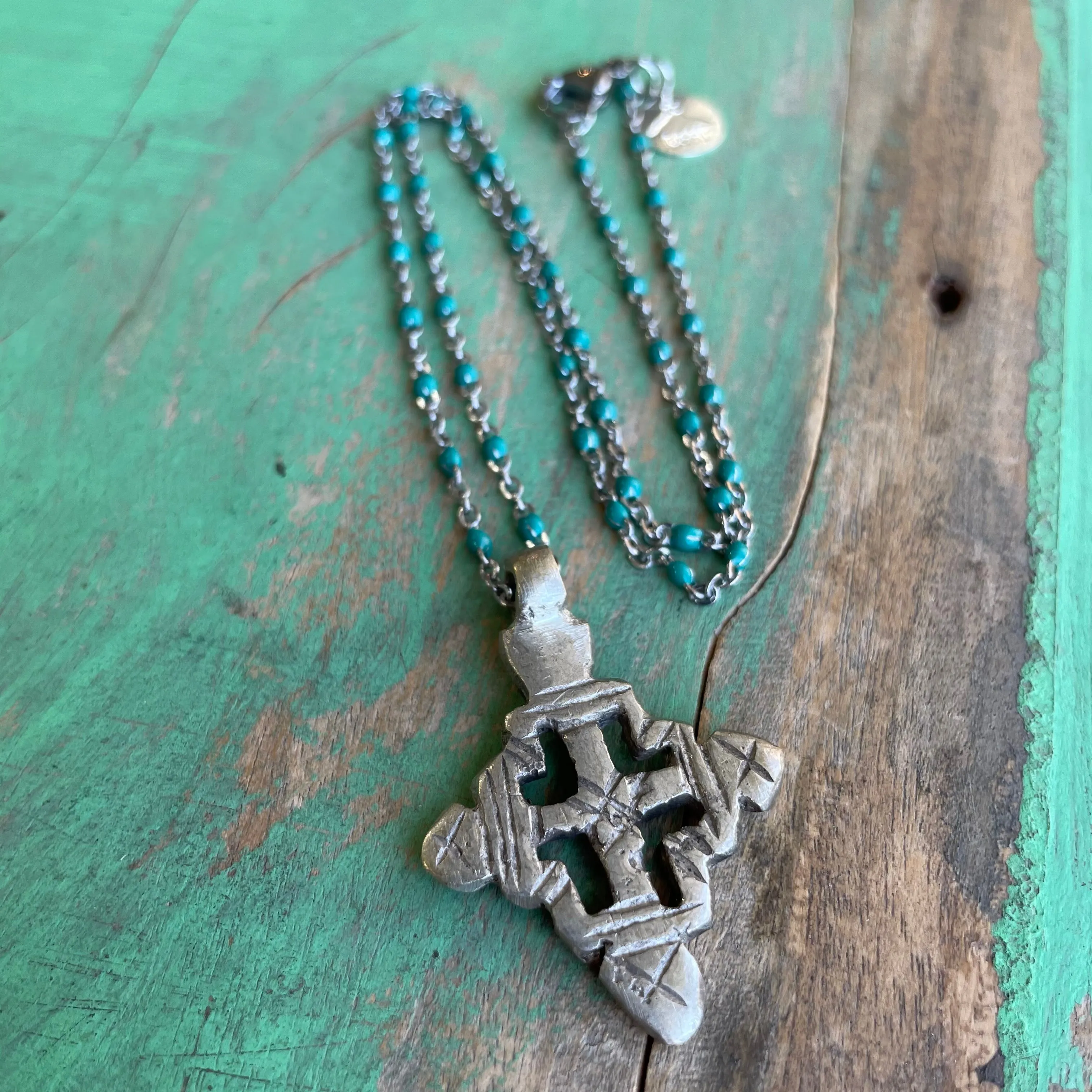 Ethiopian Cross Turquoise Necklace