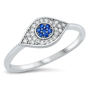 Evil Eye Lucky Eye Oval Luck Diamond CZ .925 Sterling Silver Ring