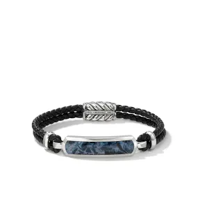 Exotic Stone Bar Station Black Leather Bracelet with Pietersite