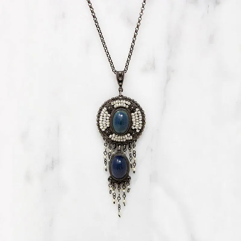 Exquisite Austro-Hungarian Lapis and Pearl Fringe Pendant