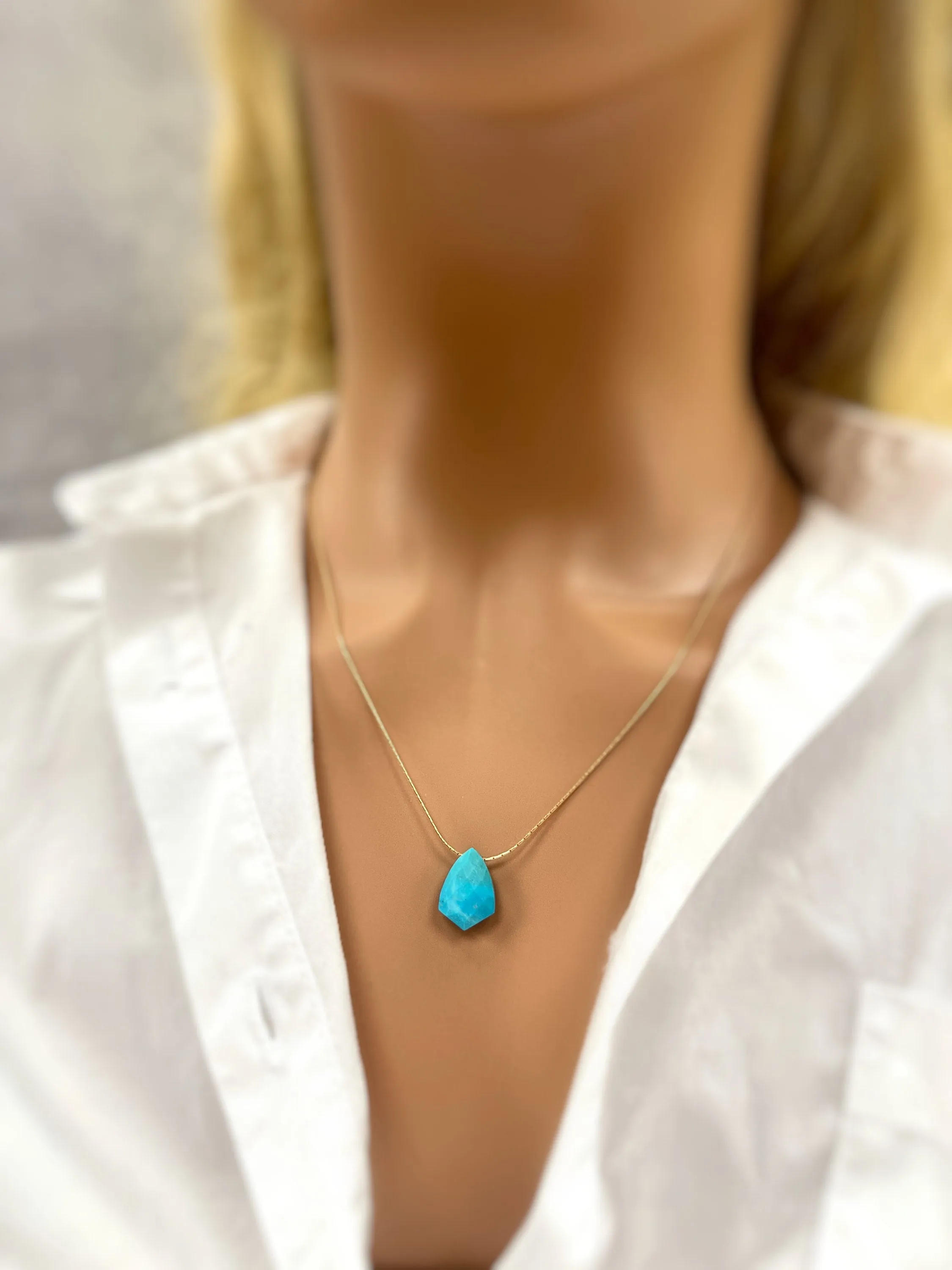 Facetted Turquoise Necklace Gold, Sterling Silver Choker