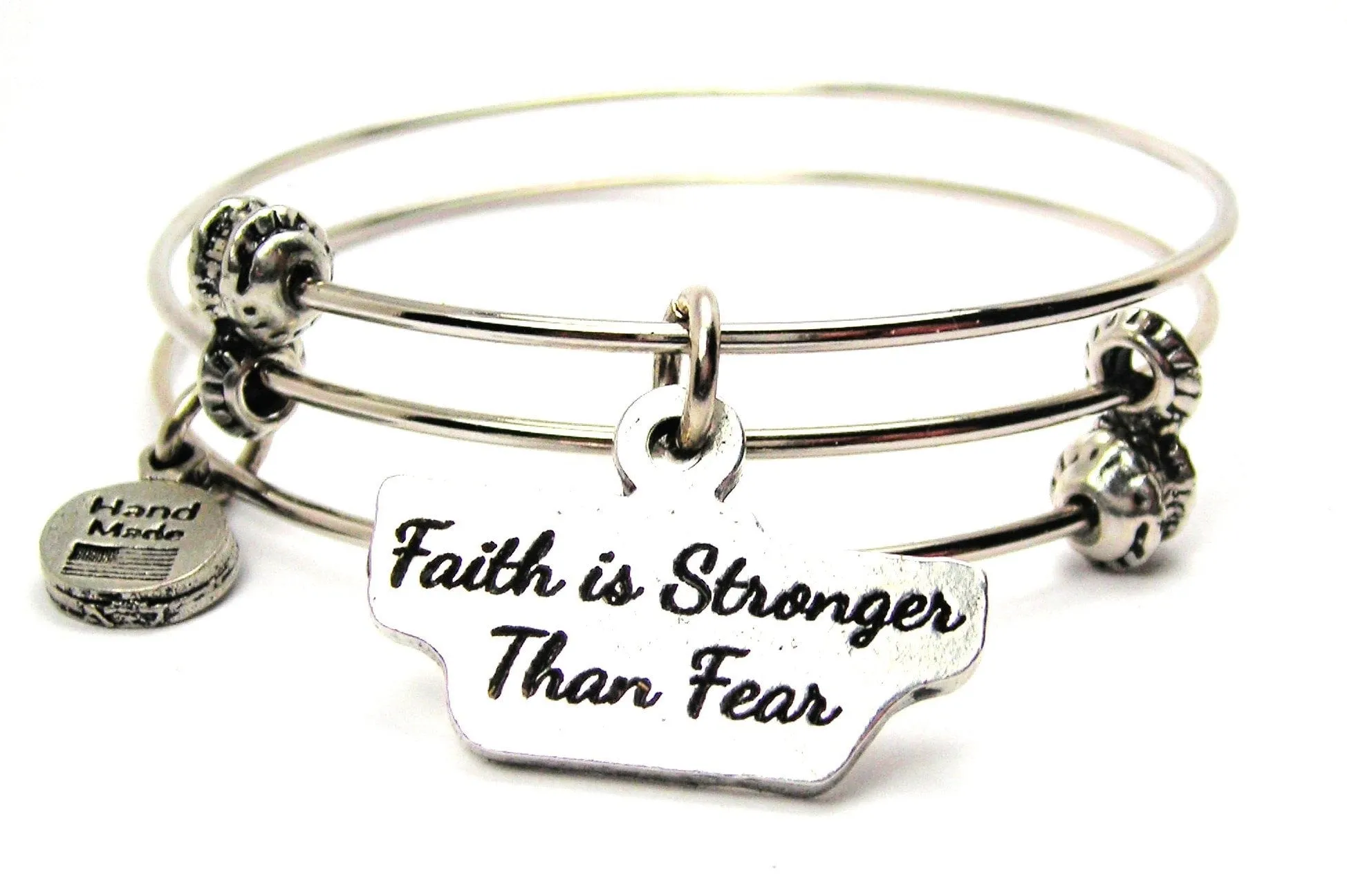 Faith Is Stronger Than Fear Triple Style Expandable Bangle Bracelet