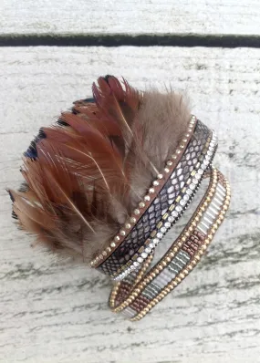 Fermignano Feather and Bead Bracelet in Grey