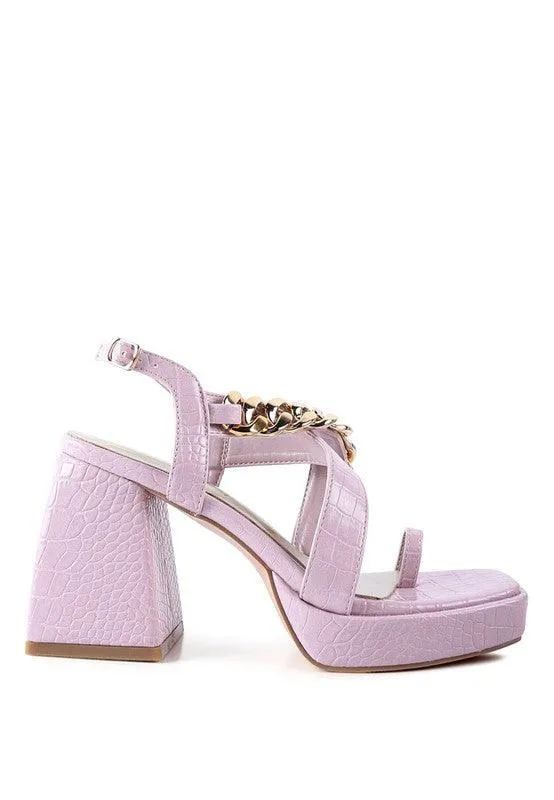 Frecklin Metal Chain Strap Croc Block Sandal