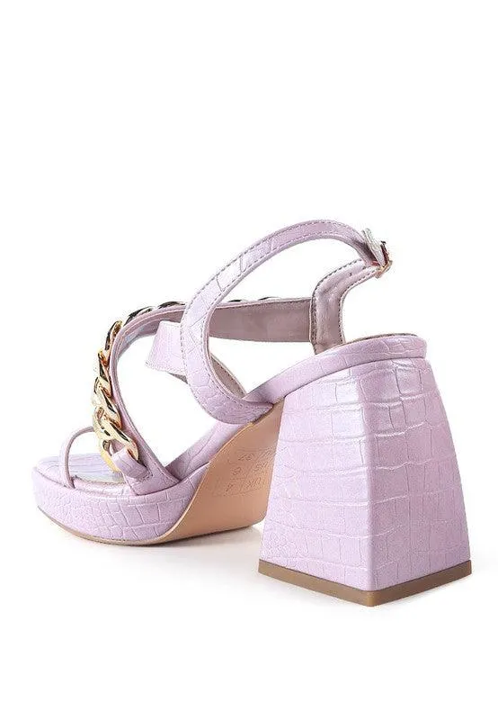 Frecklin Metal Chain Strap Croc Block Sandal