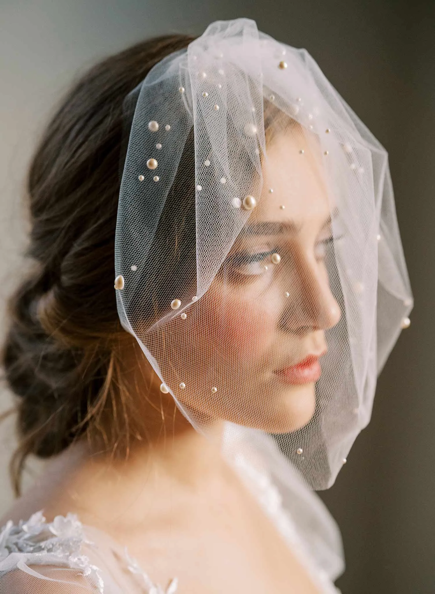 Full tulle birdcage veil with pearls - Style #2446