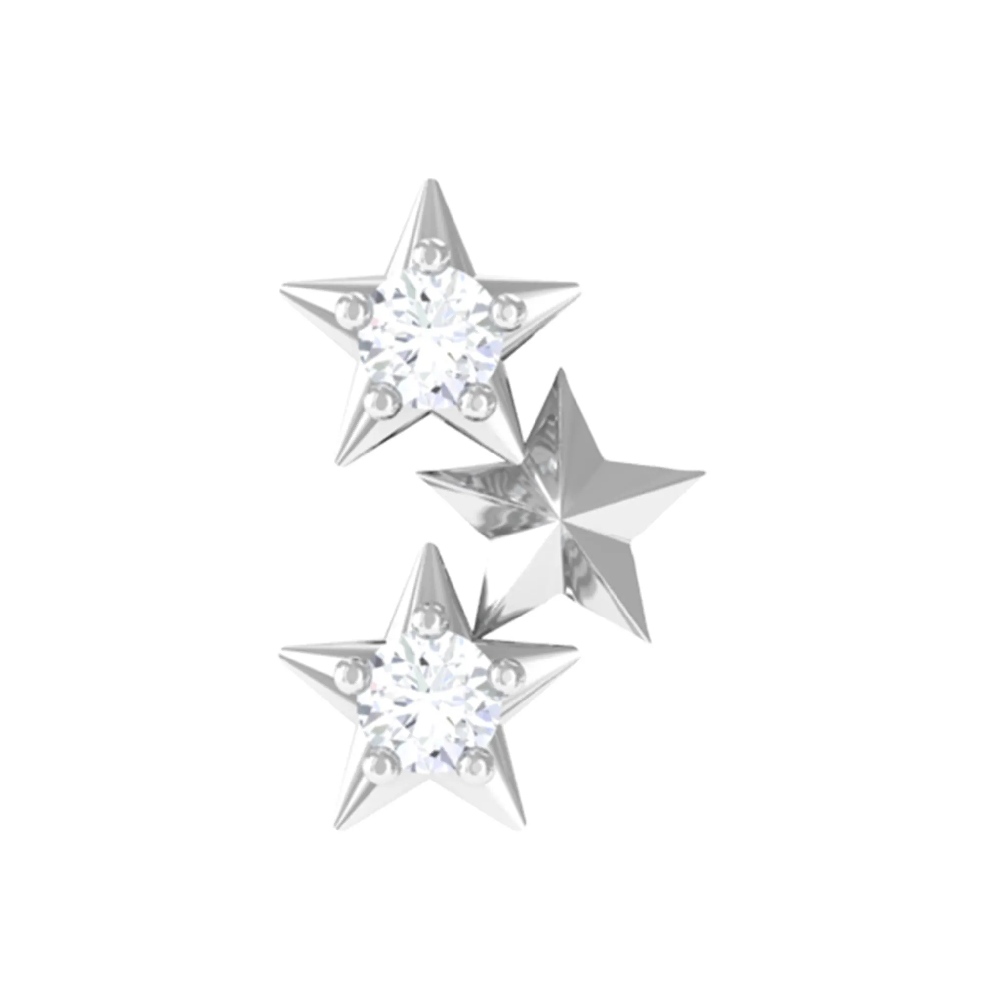 Genuine Round Diamond Three Star Cartilage Earring