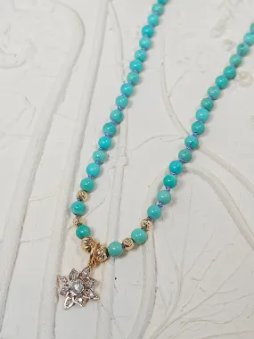 Genuine Turquoise and Diamond Star Pendant Necklace 18"